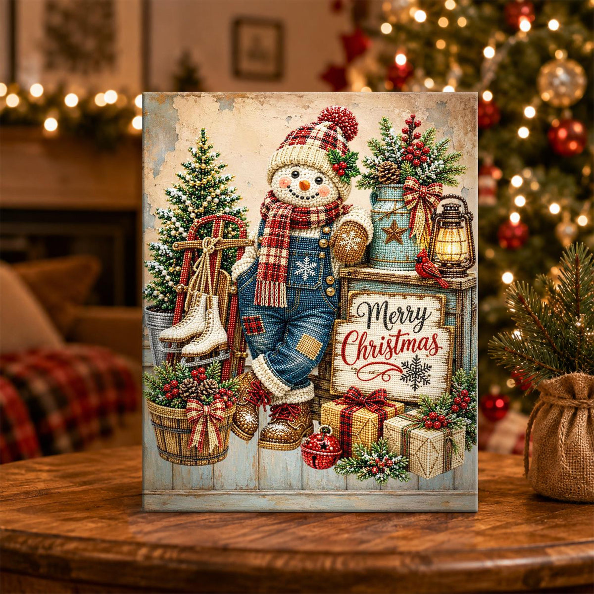 Overalls Snowman and Ice Skates pearl painting – image 5