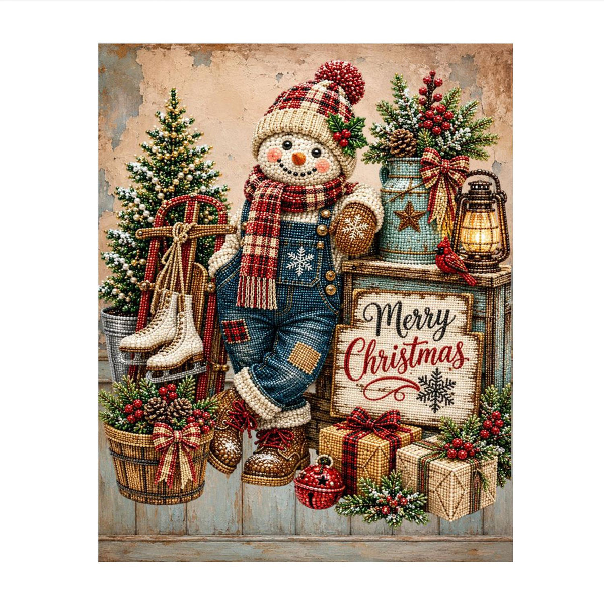 Overalls Snowman and Ice Skates pearl painting – image 11