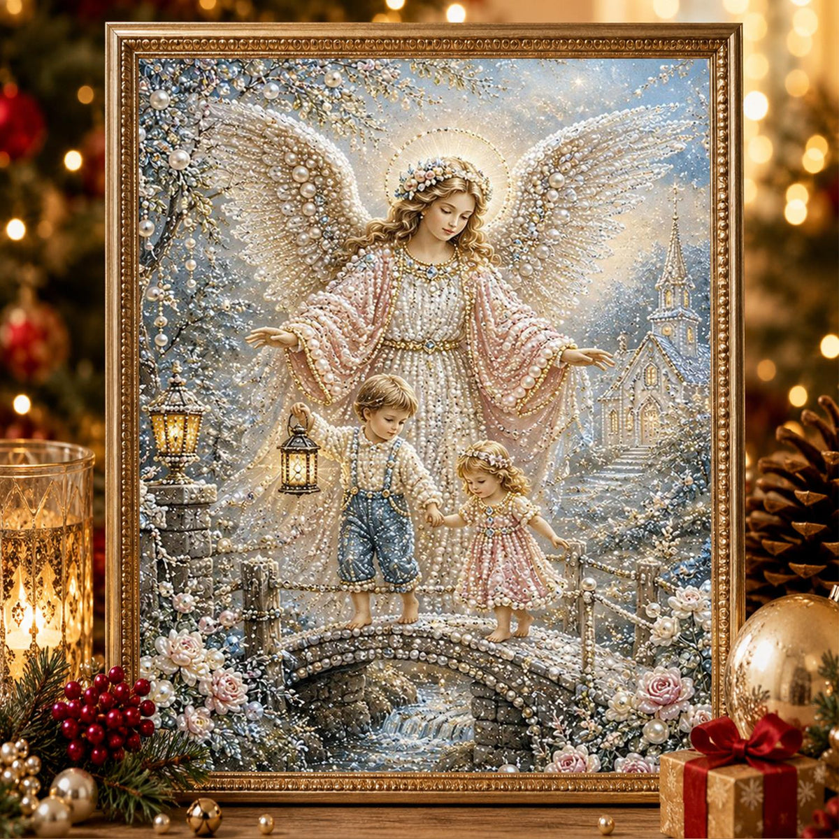 Guardian Angel on the Bridge pearl painting – image 2
