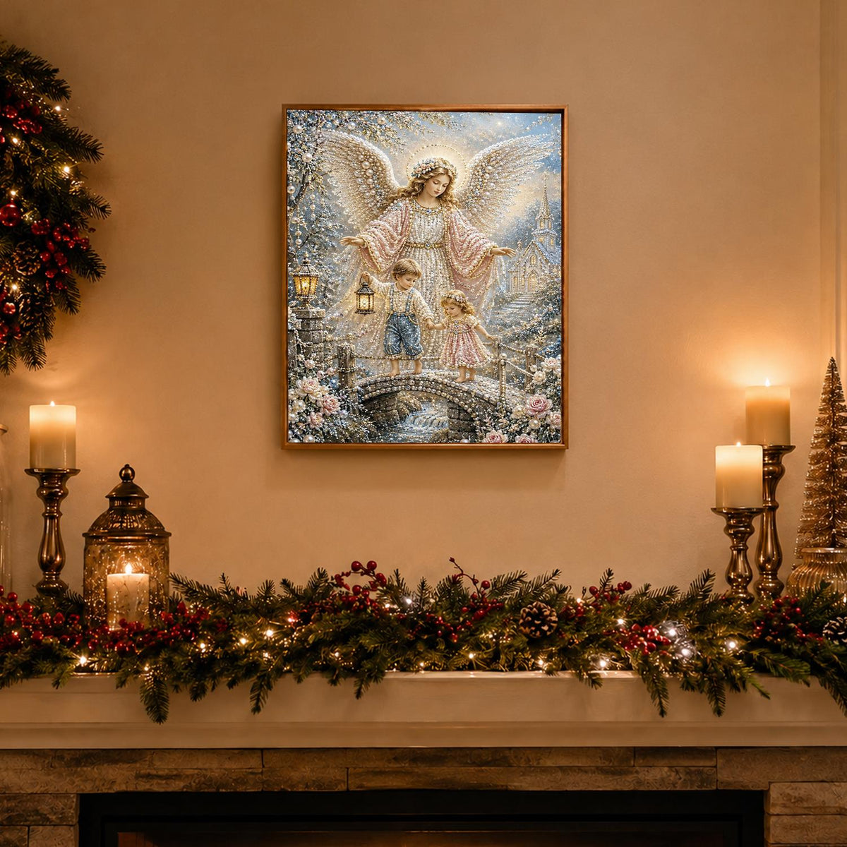 Guardian Angel on the Bridge pearl painting – image 3