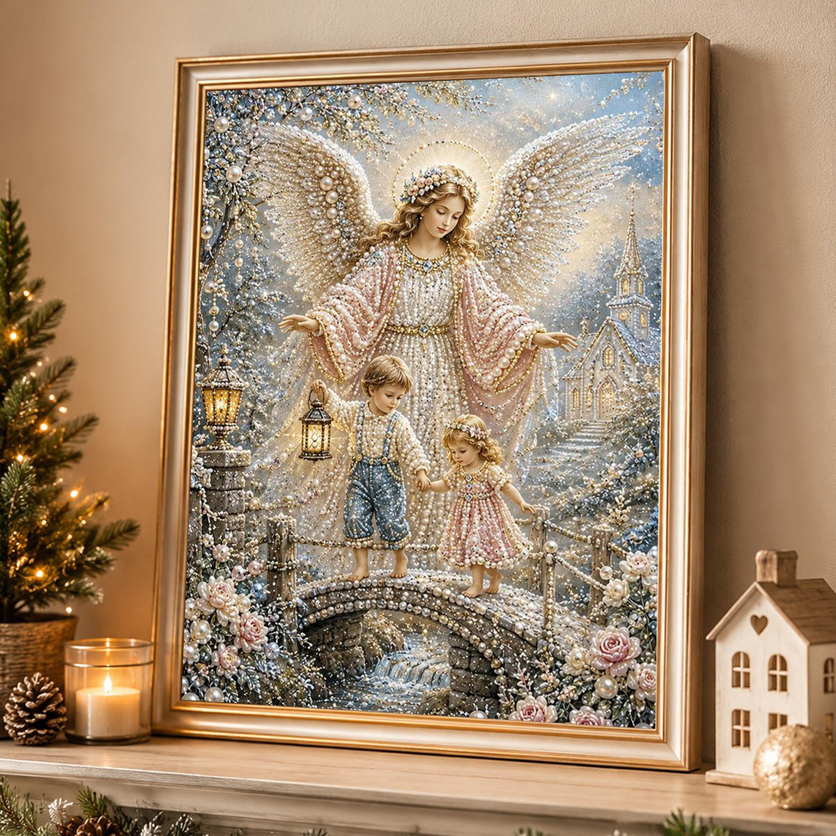 Guardian Angel on the Bridge pearl painting – image 4