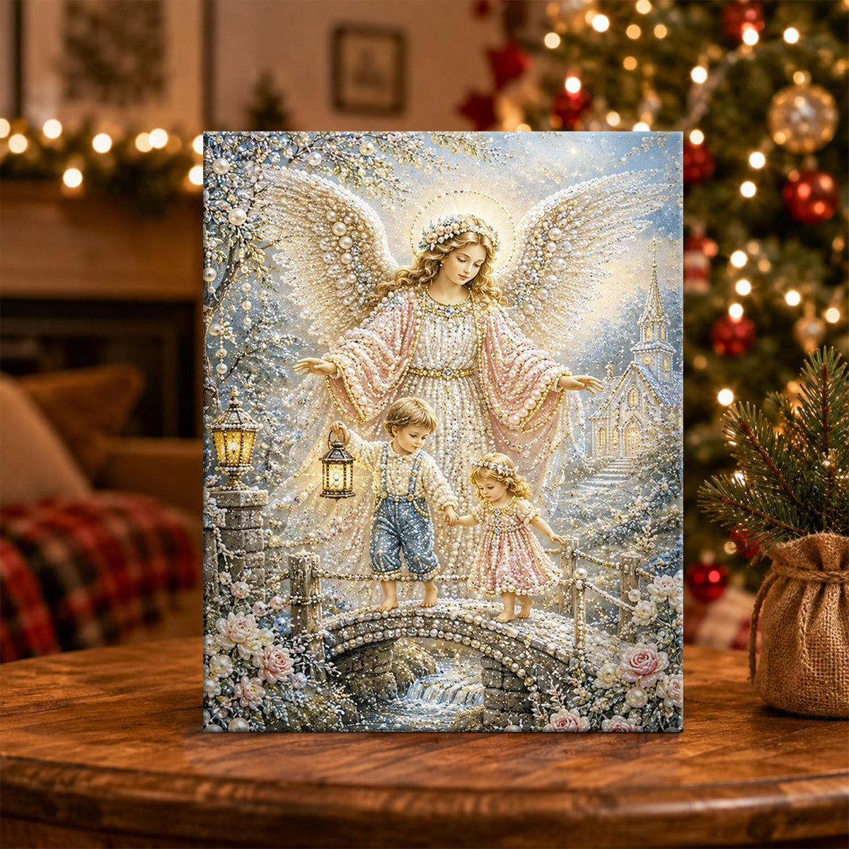 Guardian Angel on the Bridge pearl painting – image 5