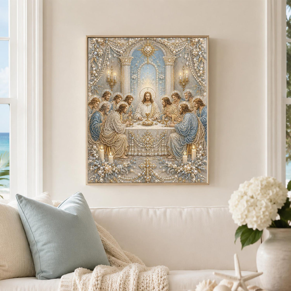 Candlelit Last Supper pearl painting – image 3