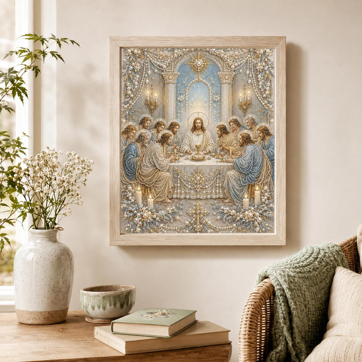 Candlelit Last Supper pearl painting – image 4