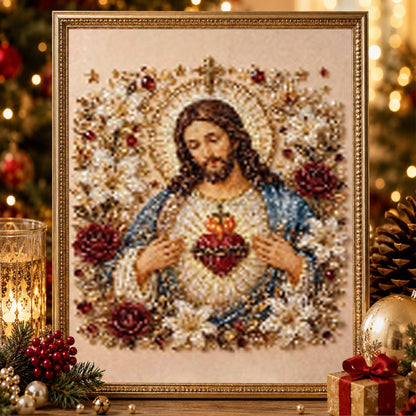 Sacred Heart of Jesus in Roses pearl painting – image 2