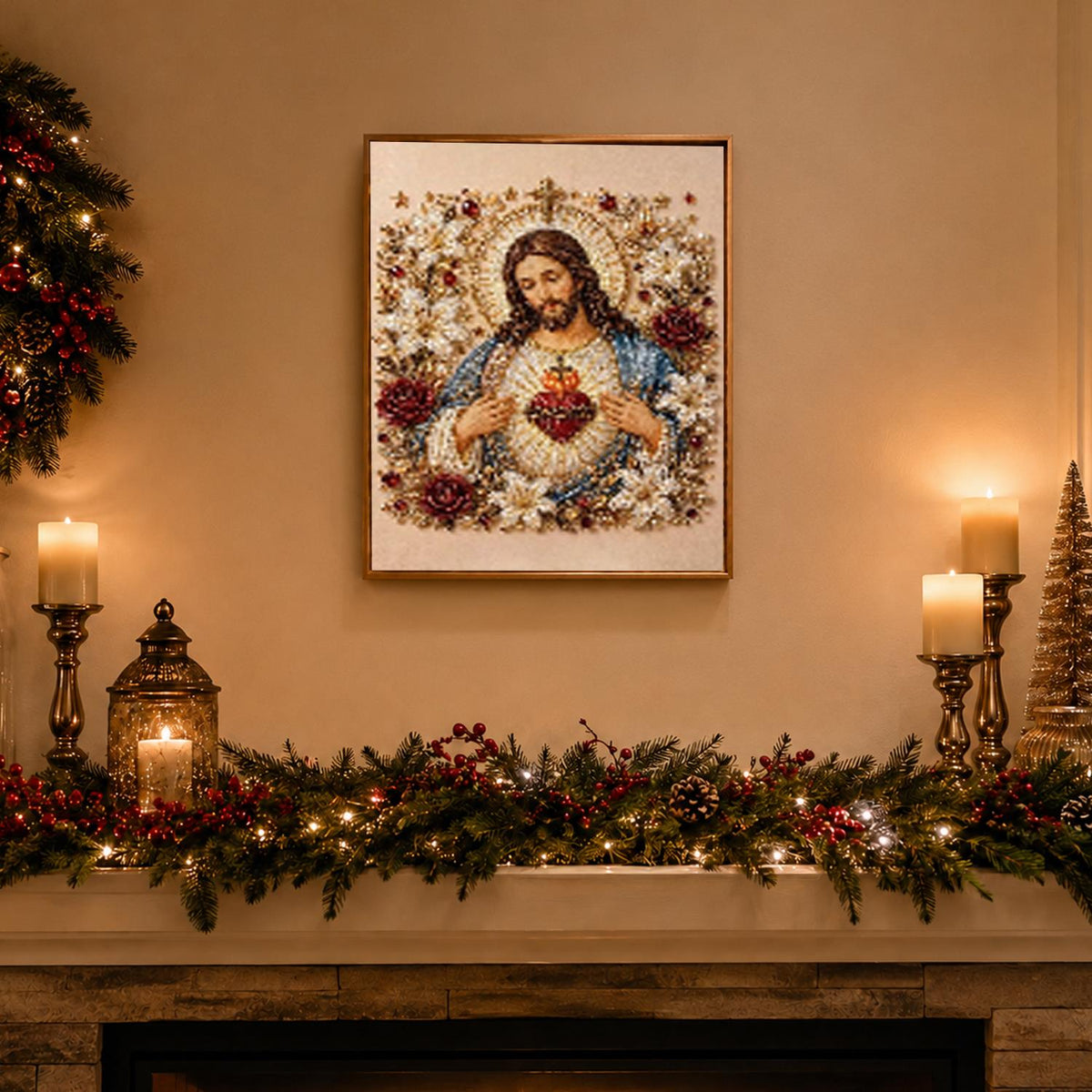 Sacred Heart of Jesus in Roses pearl painting – image 3