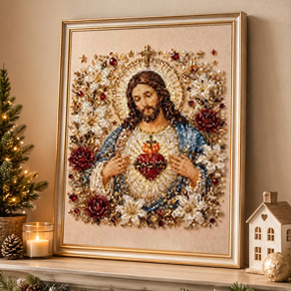 Sacred Heart of Jesus in Roses pearl painting – image 4