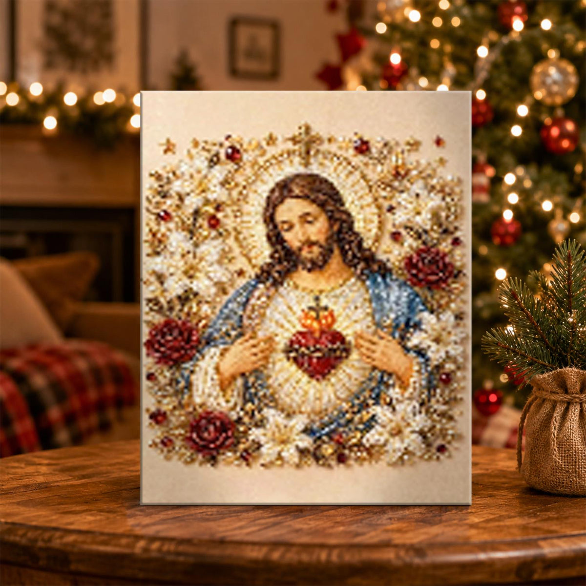 Sacred Heart of Jesus in Roses pearl painting – image 5