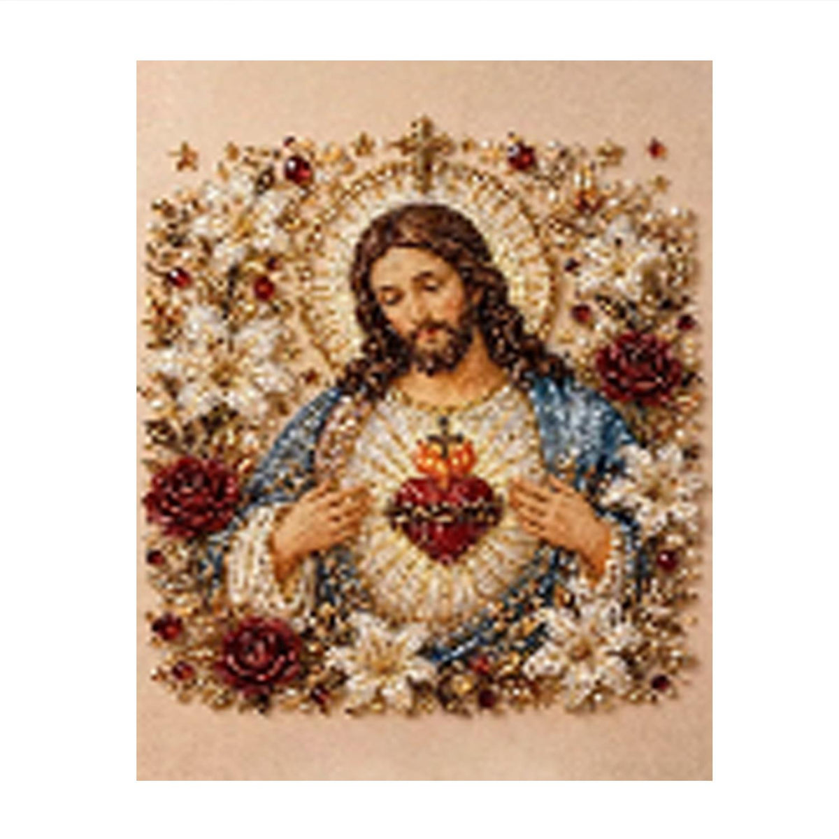Sacred Heart of Jesus in Roses pearl painting – image 11