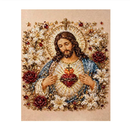Sacred Heart of Jesus in Roses pearl painting – image 11