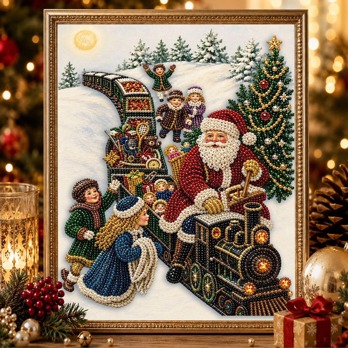 Children Riding Santa's Engine pearl painting – image 2