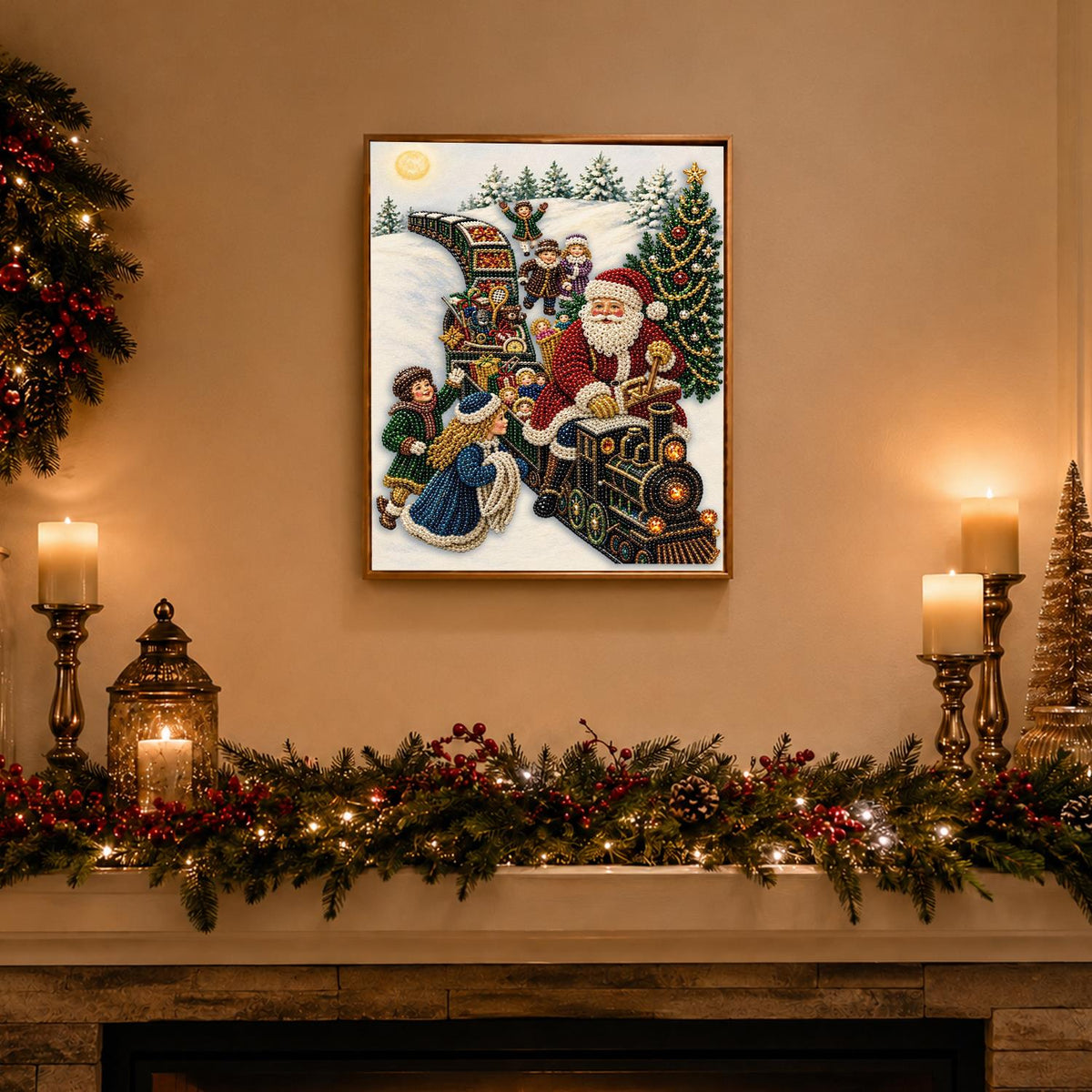 Children Riding Santa's Engine pearl painting – image 3