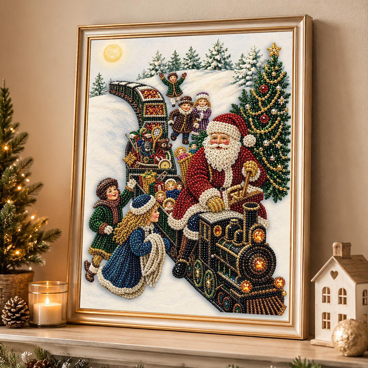 Children Riding Santa's Engine pearl painting – image 4