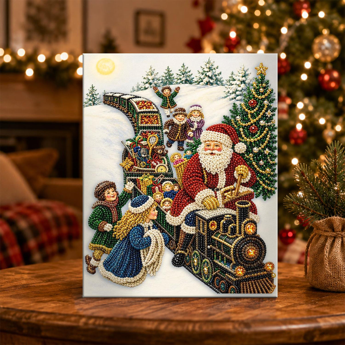 Children Riding Santa's Engine pearl painting – image 5
