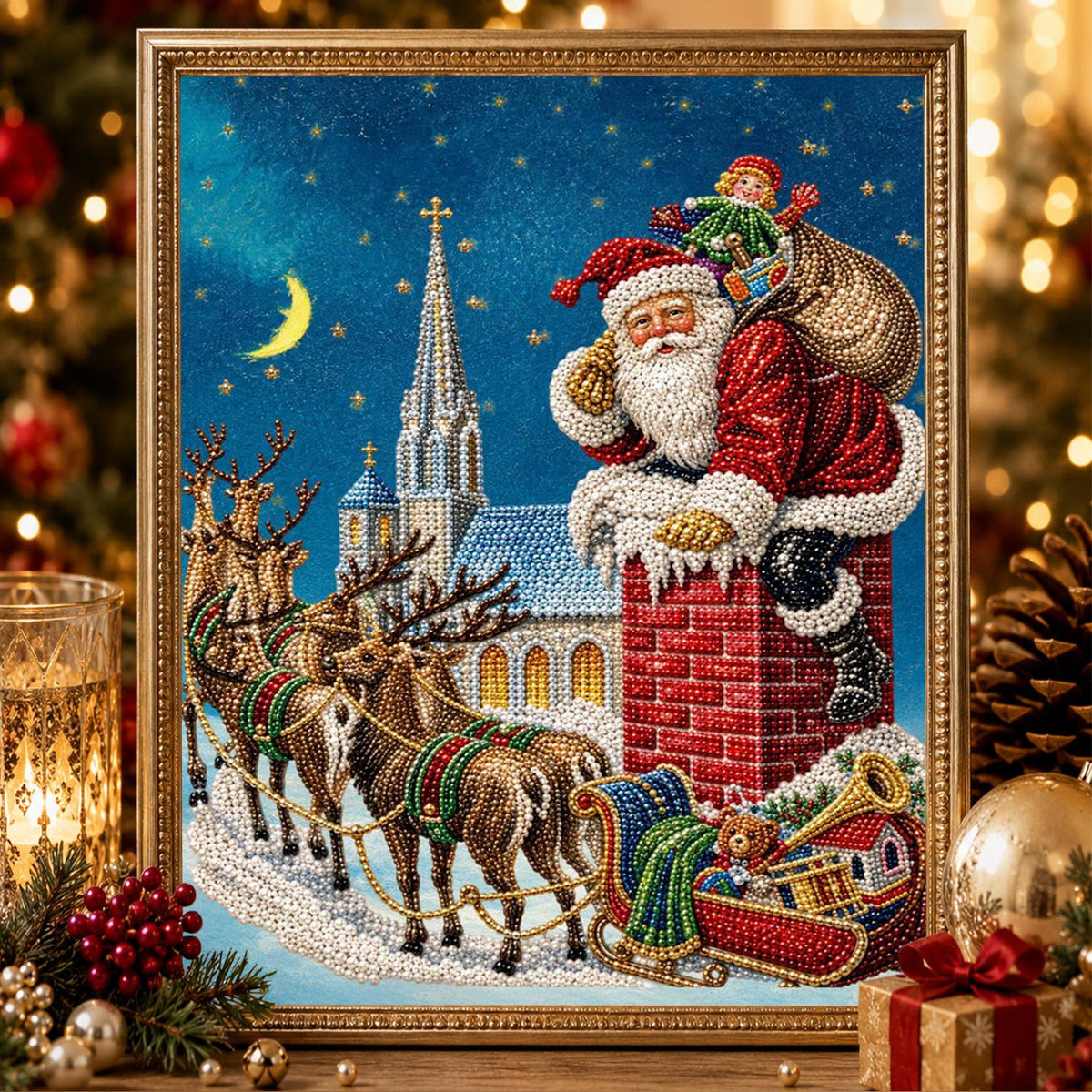 Santa Climbing Into the Chimney pearl painting – image 2
