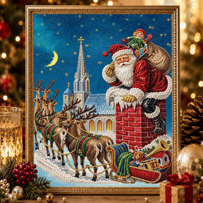 Santa Climbing Into the Chimney pearl painting – image 2