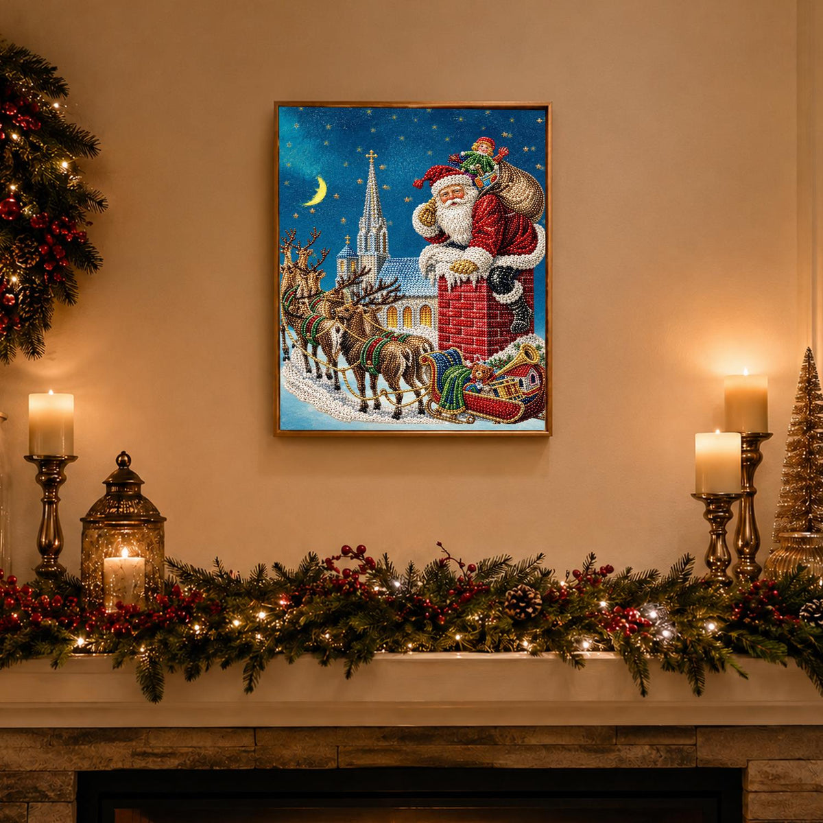 Santa Climbing Into the Chimney pearl painting – image 3