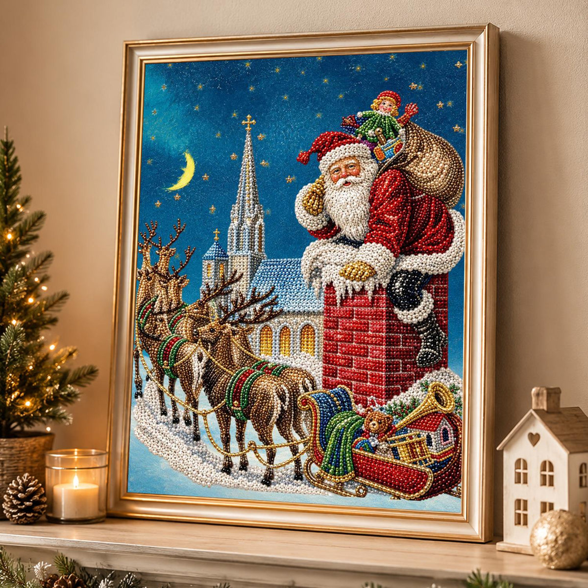 Santa Climbing Into the Chimney pearl painting – image 4