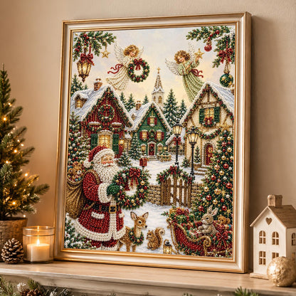 Wreath-Bearing Village Santa pearl painting – image 4
