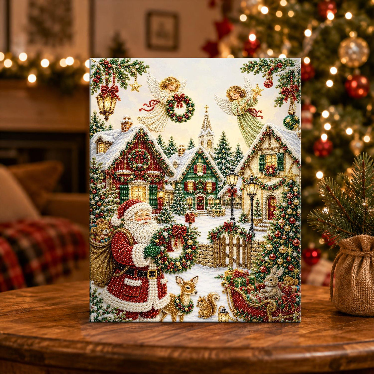 Wreath-Bearing Village Santa pearl painting – image 5
