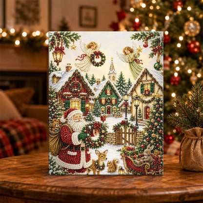 Wreath-Bearing Village Santa pearl painting – image 5