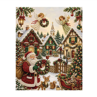 Wreath-Bearing Village Santa pearl painting – image 11