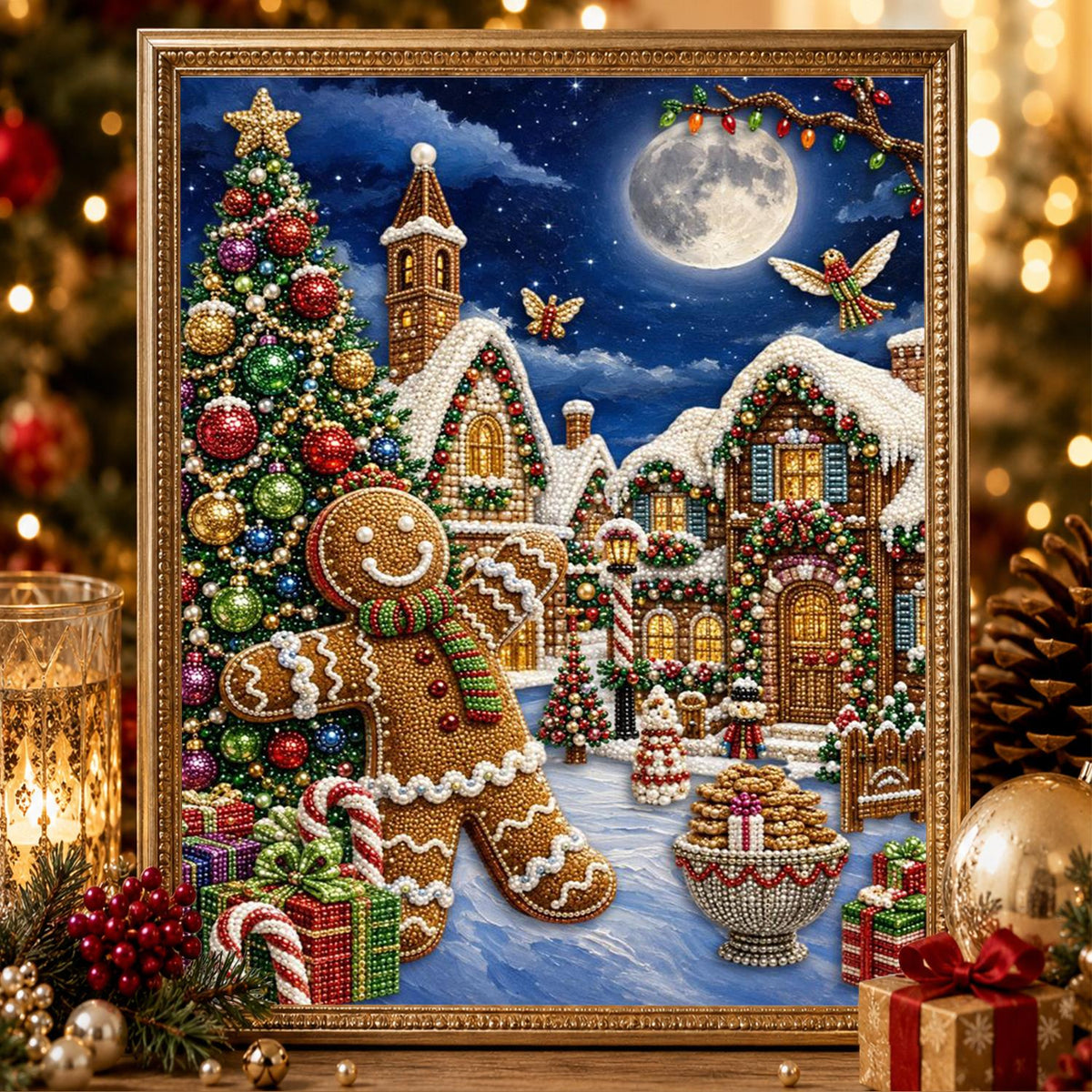 Gingerbread Man Under the Moon pearl painting – image 2