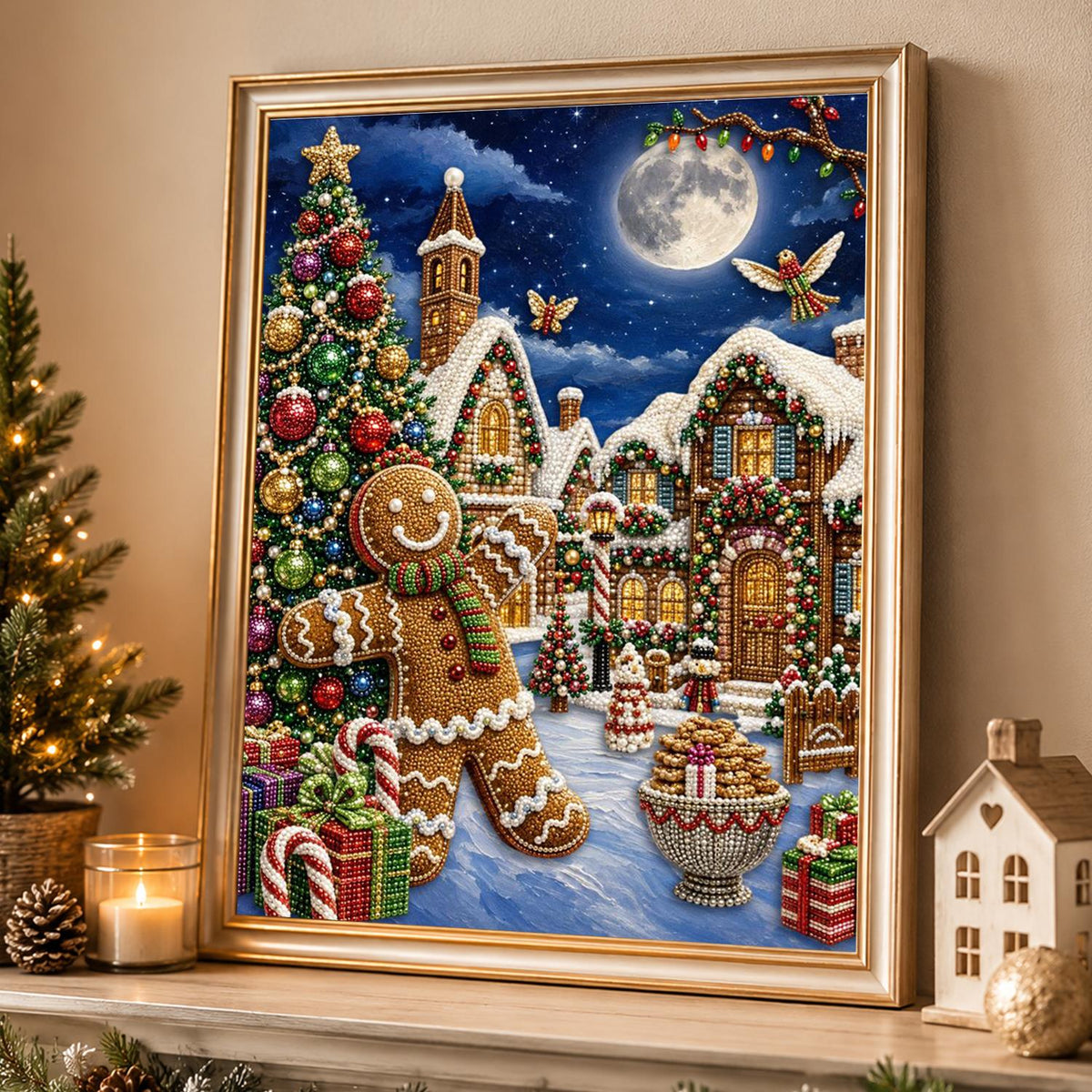 Gingerbread Man Under the Moon pearl painting – image 4
