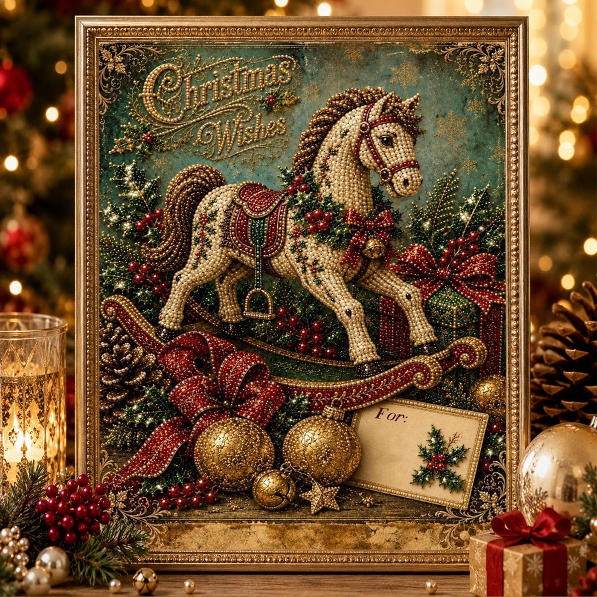 Vintage Rocking Horse with Bow pearl painting – image 2