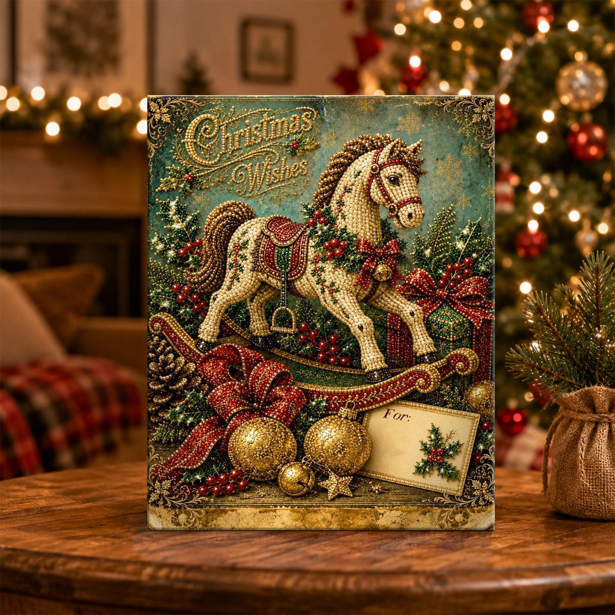 Vintage Rocking Horse with Bow pearl painting – image 5