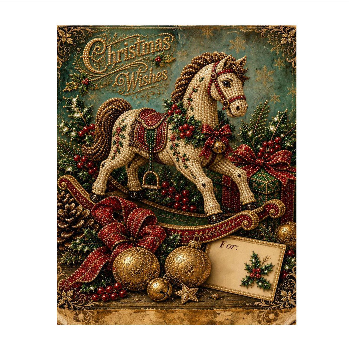 Vintage Rocking Horse with Bow pearl painting – image 11