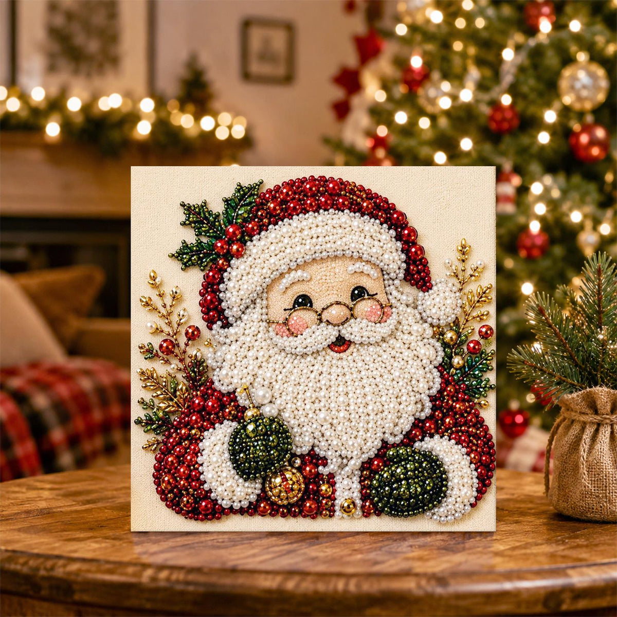 Bespectacled Santa Portrait pearl painting – image 5