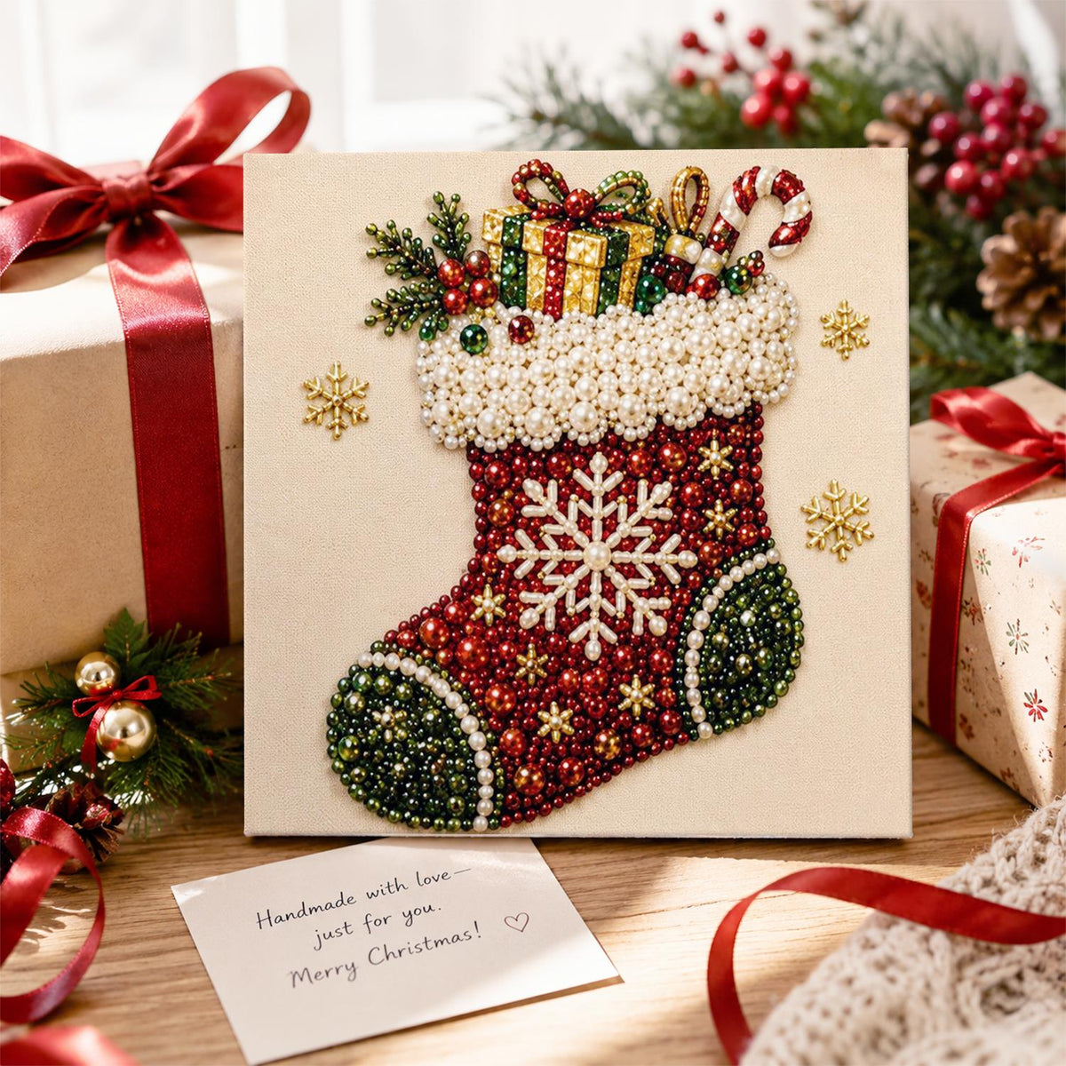 Snowflake Stocking Full of Gifts pearl painting – image 2