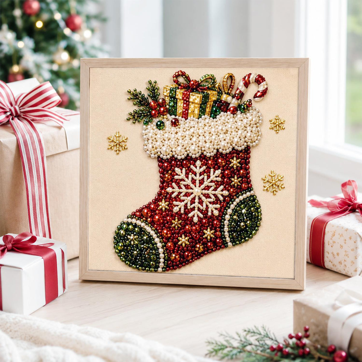 Snowflake Stocking Full of Gifts pearl painting – image 4
