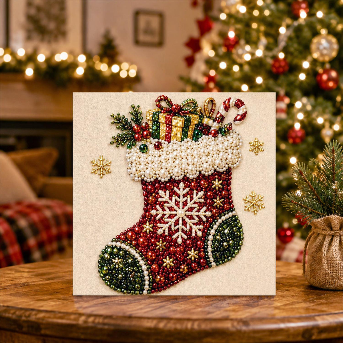 Snowflake Stocking Full of Gifts pearl painting – image 5