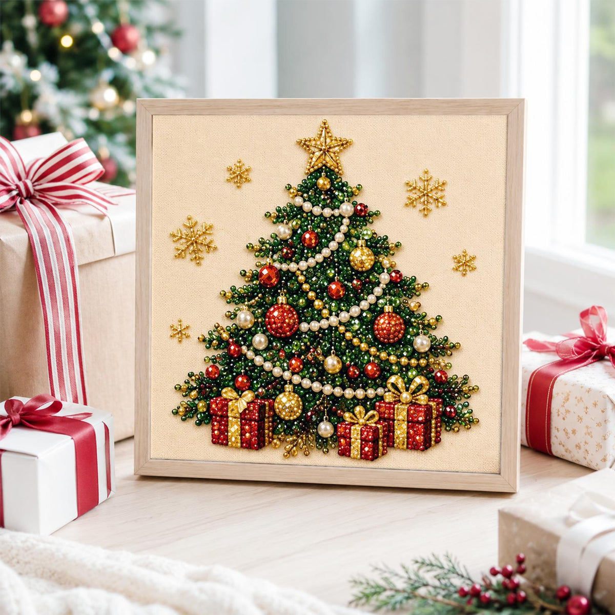 Star-Topped Tree with Presents pearl painting – image 4