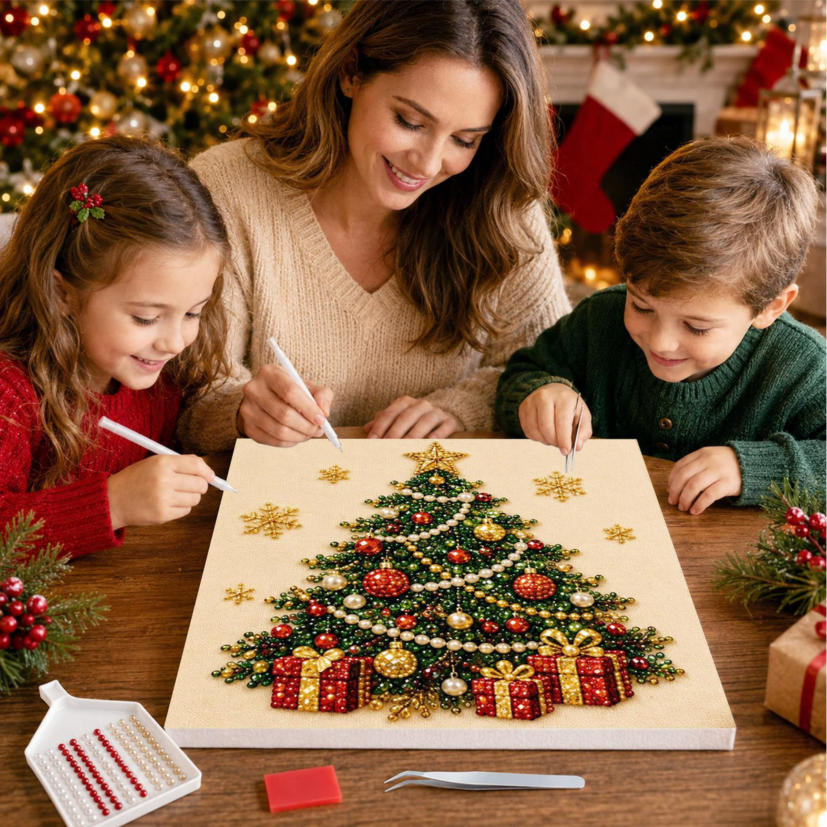 Star-Topped Tree with Presents pearl painting – image 15