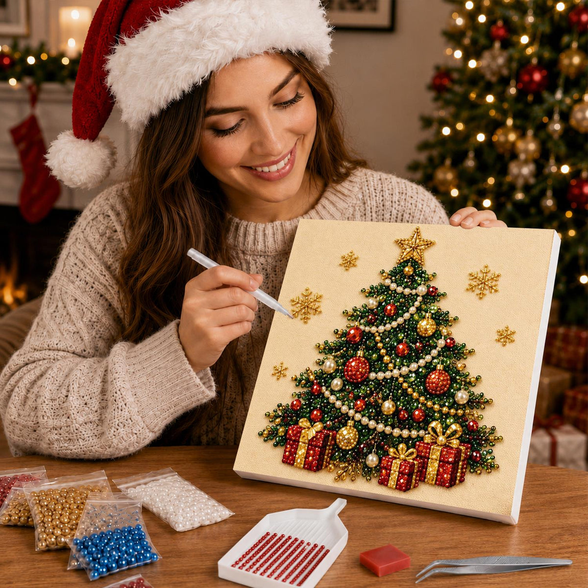 Star-Topped Tree with Presents pearl painting – image 16