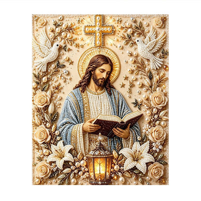 Jesus with Lantern and Lilies pearl painting – image 11