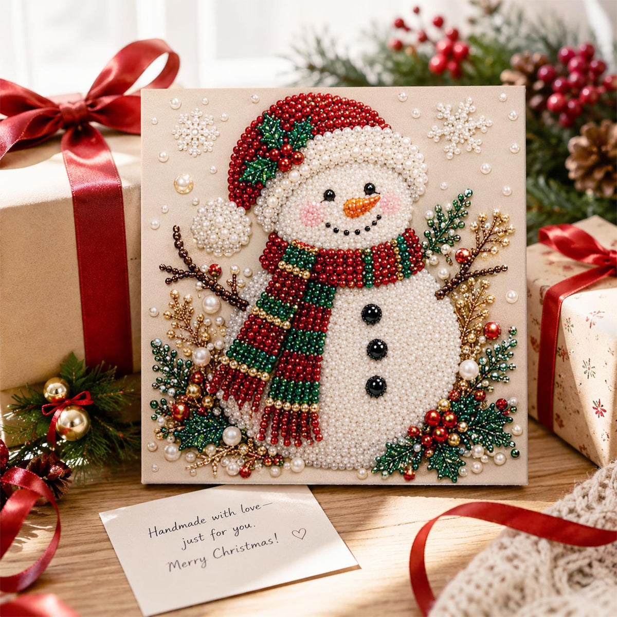 Snowman in a Santa Hat pearl painting – image 2