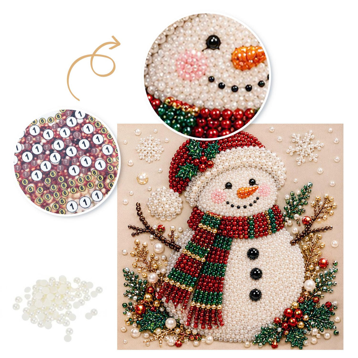 Snowman in a Santa Hat pearl painting – image 6