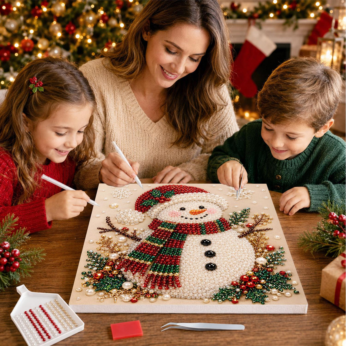 Snowman in a Santa Hat pearl painting – image 15