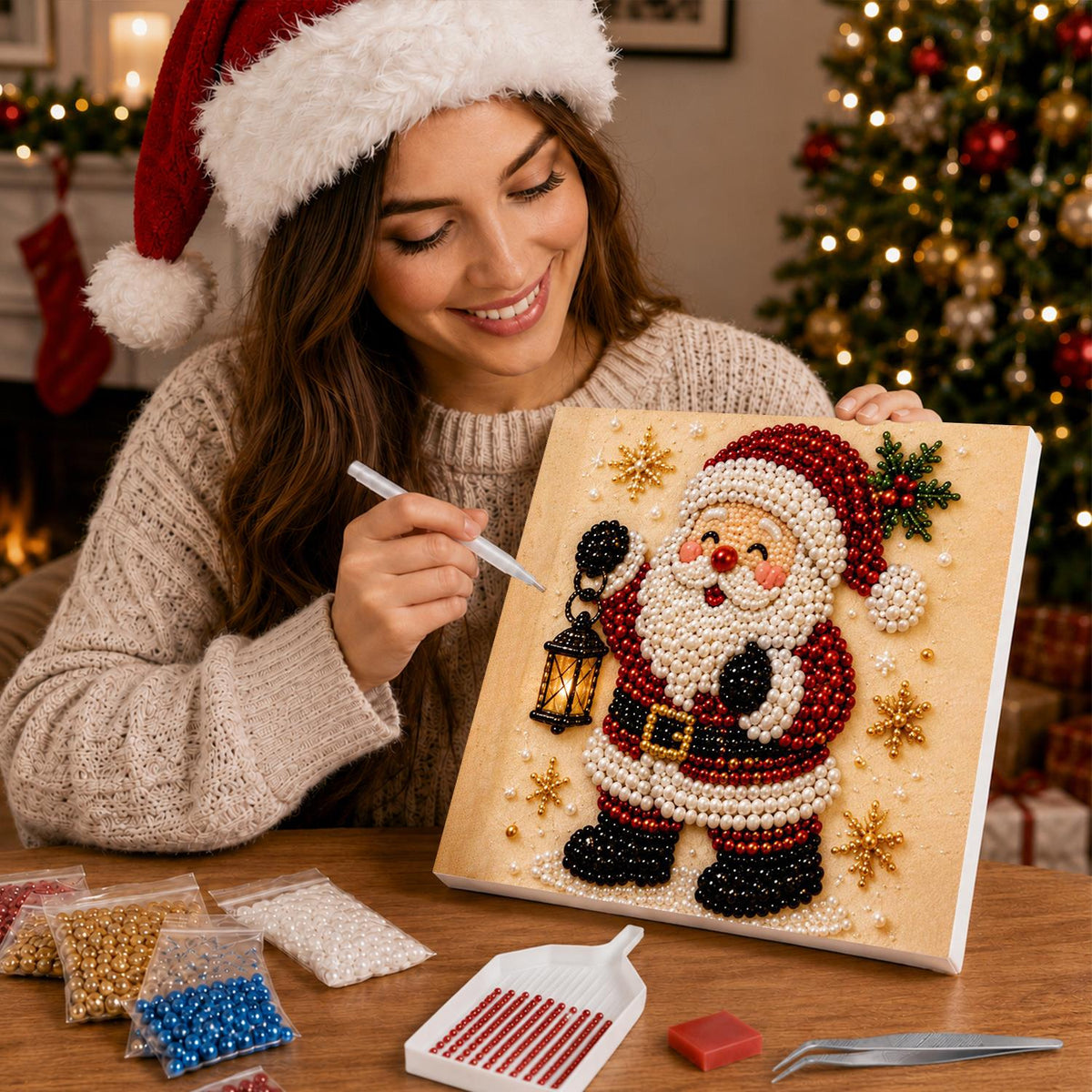 Santa Lighting the Way pearl painting – image 16