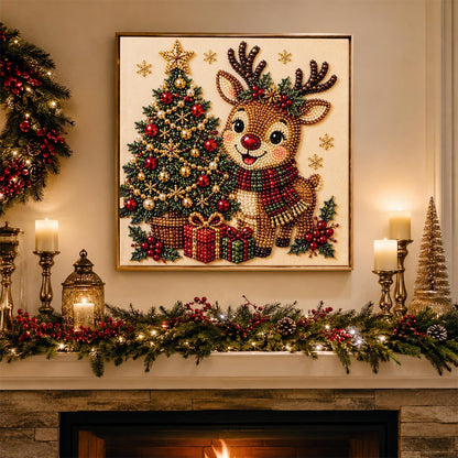 Scarf-Wrapped Reindeer and Tree pearl painting – image 3