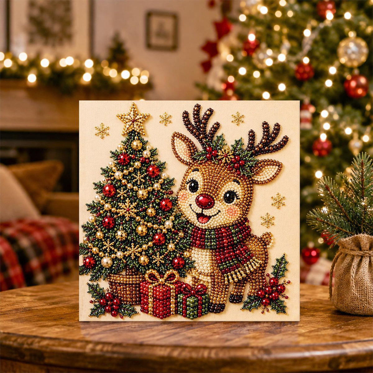 Scarf-Wrapped Reindeer and Tree pearl painting – image 5