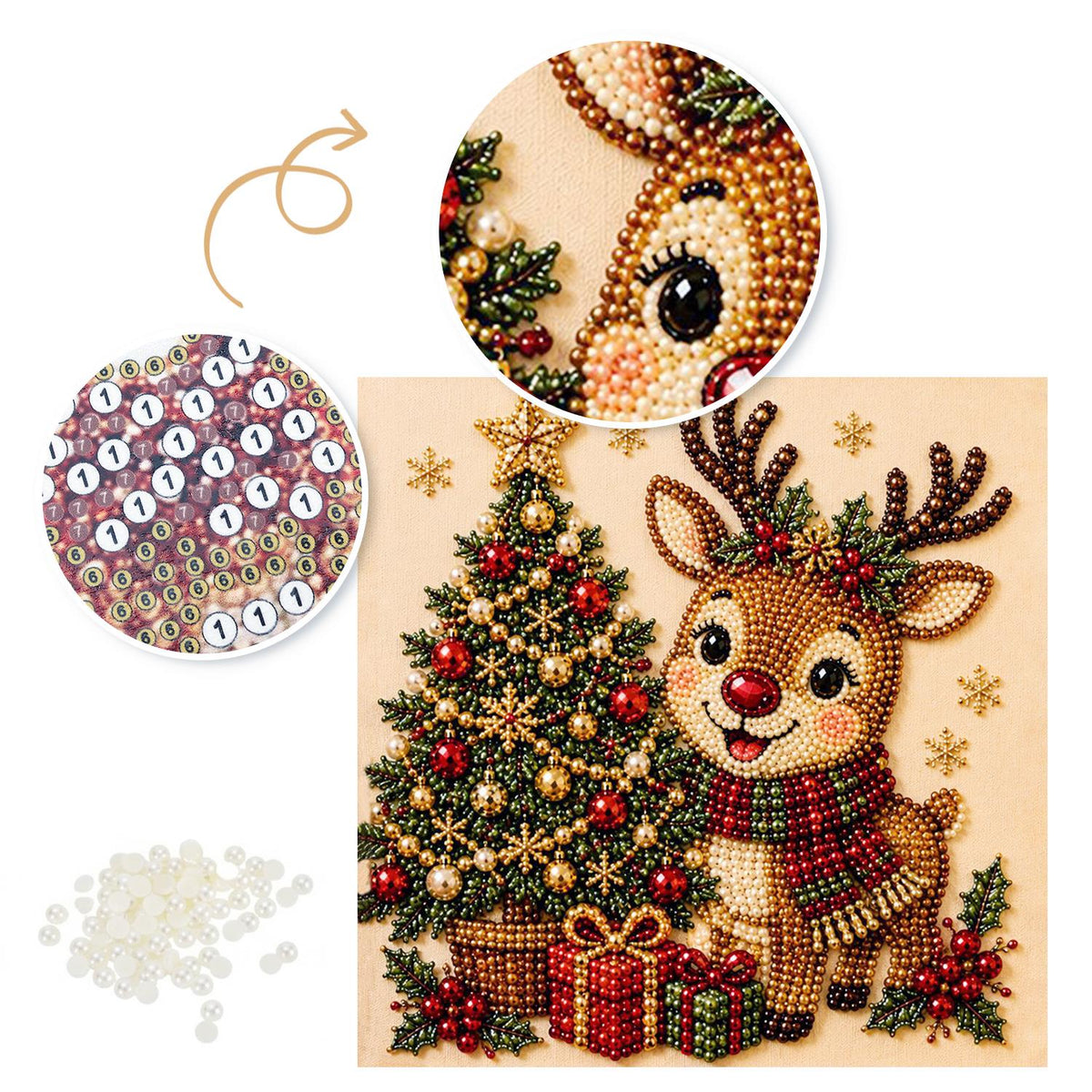 Scarf-Wrapped Reindeer and Tree pearl painting – image 6