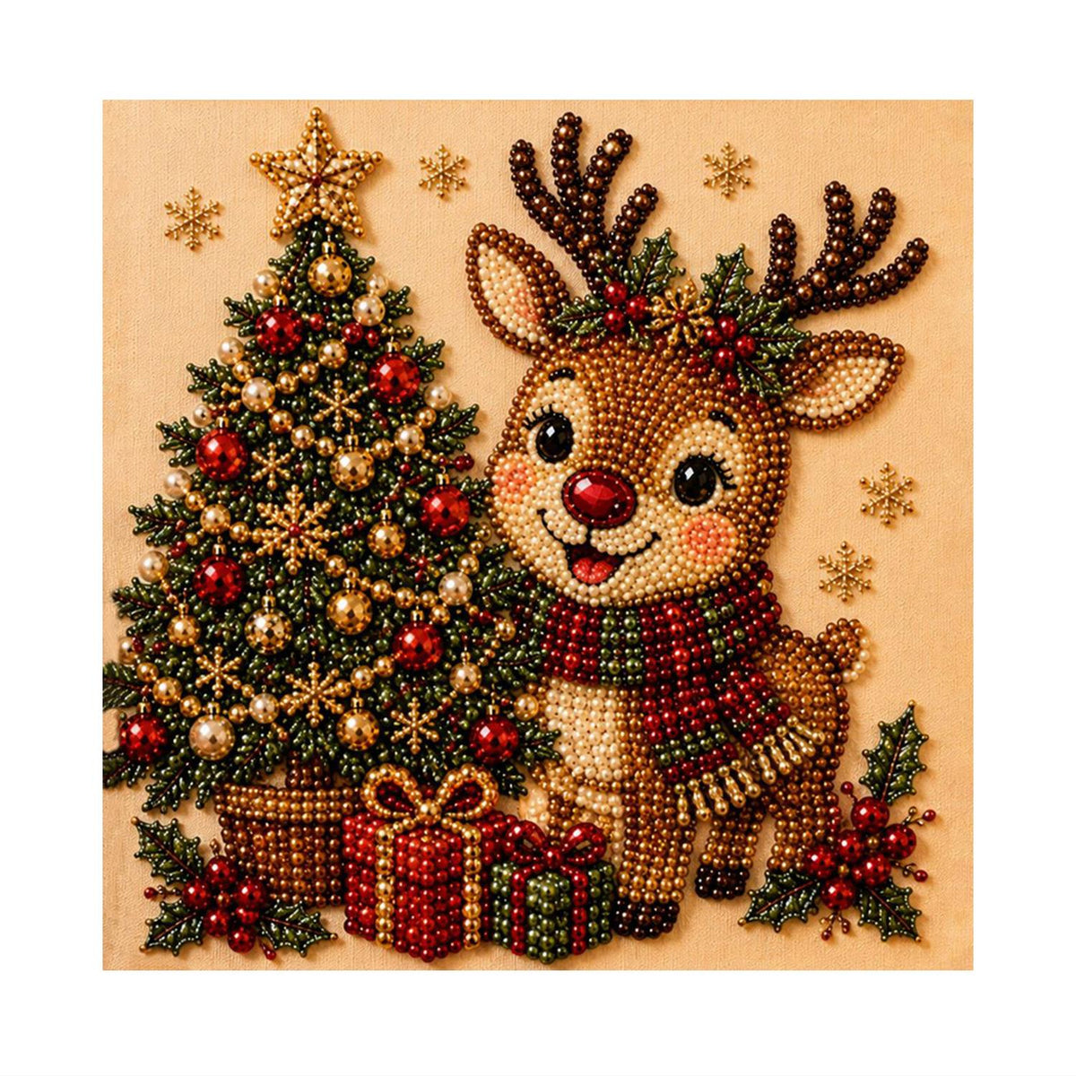 Scarf-Wrapped Reindeer and Tree pearl painting – image 11