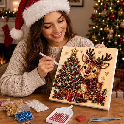 Scarf-Wrapped Reindeer and Tree pearl painting – image 16