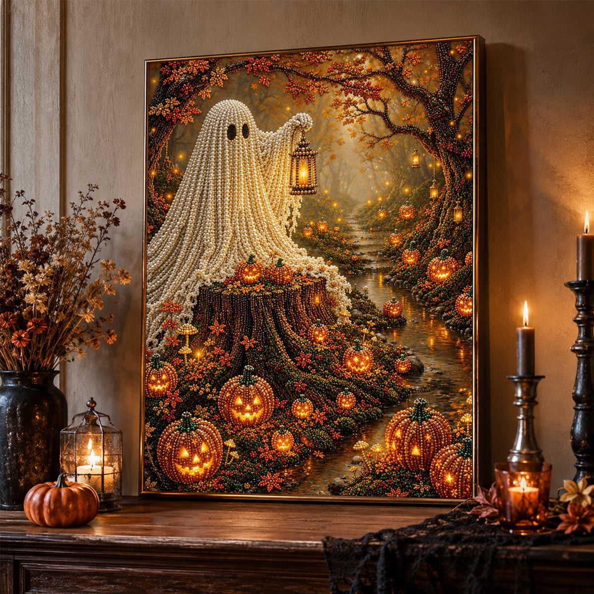 Lantern Ghost in Autumn Woods pearl painting – image 2