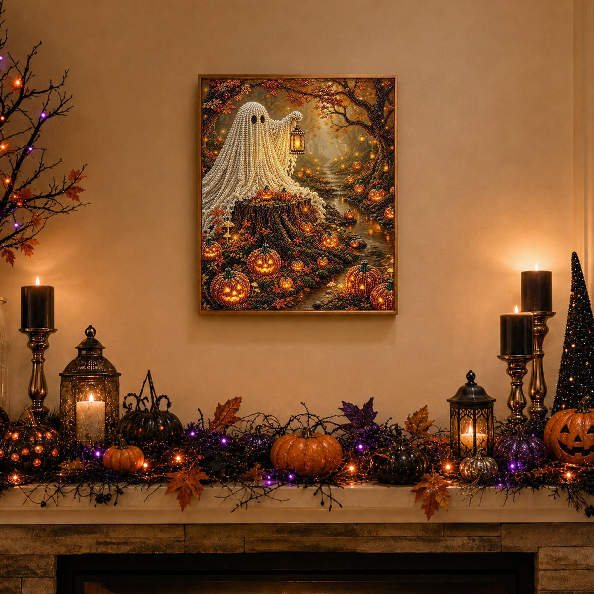 Lantern Ghost in Autumn Woods pearl painting – image 3
